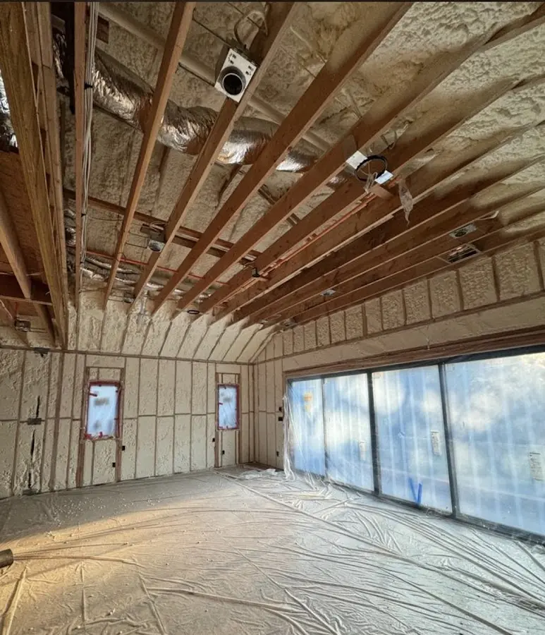 Interior walls and ceiling insulated with spray foam during new construction in Kingsport